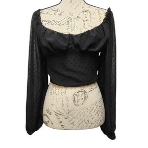 Womens Romantic Whimsygoth‎ Peasant Top Large Sheer Swiss Dot Long Sleeve